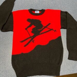 Vintage 100% New Wool Red and Black Alpine Ski Sweater